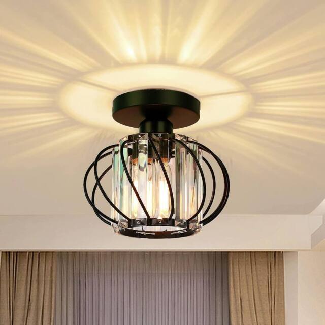 COMELY Crystal Ceiling Lights, Industrial Mini Semi Flush Mount Ceiling Lights in Black - image 1