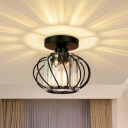 COMELY Crystal Ceiling Lights, Industrial Mini Semi Flush Mount Ceiling Lights in Black