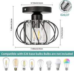COMELY Crystal Ceiling Lights, Industrial Mini Semi Flush Mount Ceiling Lights in Black - thumbnail 6