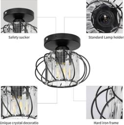COMELY Crystal Ceiling Lights, Industrial Mini Semi Flush Mount Ceiling Lights in Black - thumbnail 8
