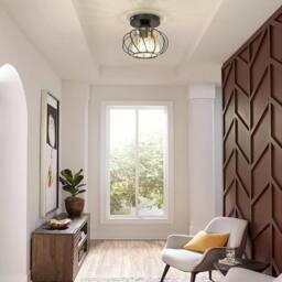 COMELY Crystal Ceiling Lights, Industrial Mini Semi Flush Mount Ceiling Lights in Black - thumbnail 3
