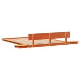 Berkfield Home Floor Bed Frame with Bedside Tables Wax Brown 140x200cm Solid Wood - Size: 140x200 cm - thumbnail 7