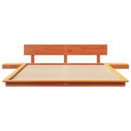 Berkfield Home Floor Bed Frame with Bedside Tables Wax Brown 140x200cm Solid Wood - Size: 140x200 cm - thumbnail 5
