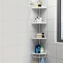 VOGREX 4 Tier Silver Telescopic Bathroom Wall Corner Shelf Rack in White