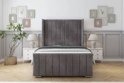 "Comfort Beds Serena Naples Bed Frame - 50"" Upholstered Wingback Headboard in Grey - Size: Single" - thumbnail 2