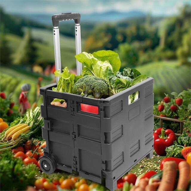Kelvenix 45L Folding Boot Shopping Trolley Fold Up Cart With Wheels Storage Box in Black - image 1