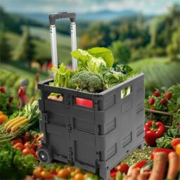 Kelvenix 45L Folding Boot Shopping Trolley Fold Up Cart With Wheels Storage Box in Black - thumbnail 1