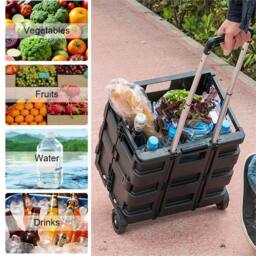 Kelvenix 45L Folding Boot Shopping Trolley Fold Up Cart With Wheels Storage Box in Black - thumbnail 3