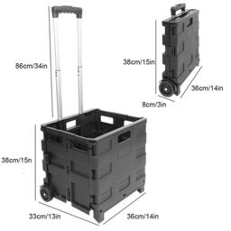 Kelvenix 45L Folding Boot Shopping Trolley Fold Up Cart With Wheels Storage Box in Black - thumbnail 2