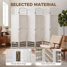 HOMCOM 6 Panel Folding Room Divider, Freestanding Privacy Screen, White - thumbnail 6