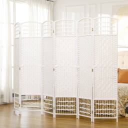 HOMCOM 6 Panel Folding Room Divider, Freestanding Privacy Screen, White - thumbnail 1