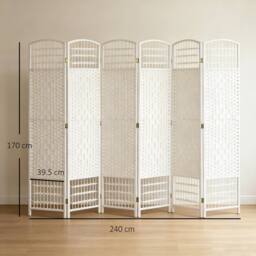 HOMCOM 6 Panel Folding Room Divider, Freestanding Privacy Screen, White - thumbnail 3