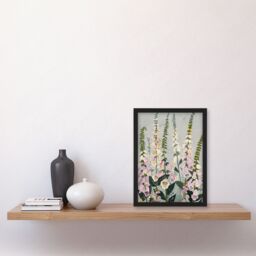 "Artery8 Pink Foxglove Flowers Bloom Artwork Summer Floral Framed Art Print in Grey - Size: W12"" x H16""" - thumbnail 4