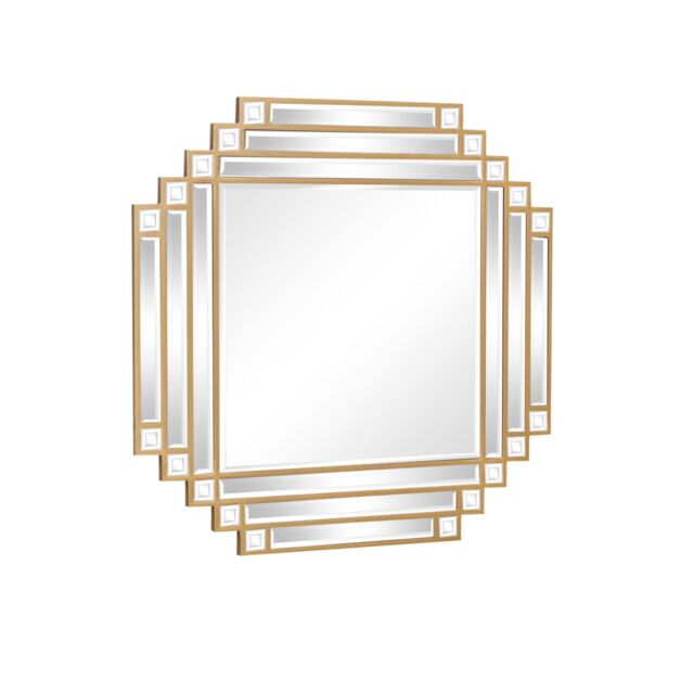 Melody Maison Square Gold Art Deco Fan Wall Mirror 55cm X 55cm - Size: 55 cm X 55 cm - image 1