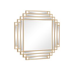 Melody Maison Square Gold Art Deco Fan Wall Mirror 55cm X 55cm - Size: 55 cm X 55 cm - thumbnail 1