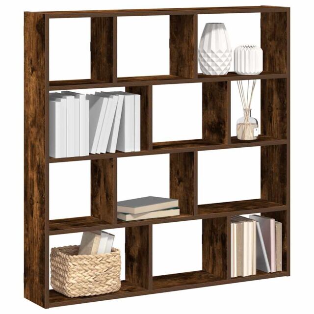 Berkfield Home Wall Cube Shelf 12 Compartments Smoked Oak Engineered Wood in Brown - image 1