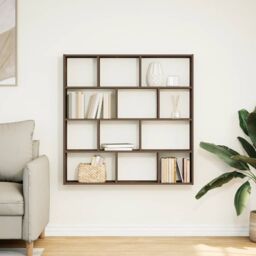Berkfield Home Wall Cube Shelf 12 Compartments Smoked Oak Engineered Wood in Brown - thumbnail 3