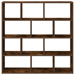 Berkfield Home Wall Cube Shelf 12 Compartments Smoked Oak Engineered Wood in Brown - thumbnail 4
