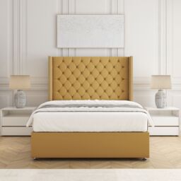 "BSSPOKE Olivia Plush Divan Bed 54"" Headboard 2 Drawers Footend & No Mattress in Mustard - Size: Small Double" - thumbnail 3