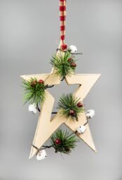 Shatchi Wooden Hanging Decoration Star Shape Cream 18X1.2X26 CM