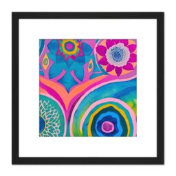 Artery8 Bright Bold Modern Abstract Floral Watercolour Mandala Square Wooden Framed Wall Art Print Picture 8X8 Inch in Black - thumbnail 1