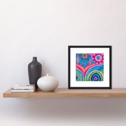 Artery8 Bright Bold Modern Abstract Floral Watercolour Mandala Square Wooden Framed Wall Art Print Picture 8X8 Inch in Black - thumbnail 2