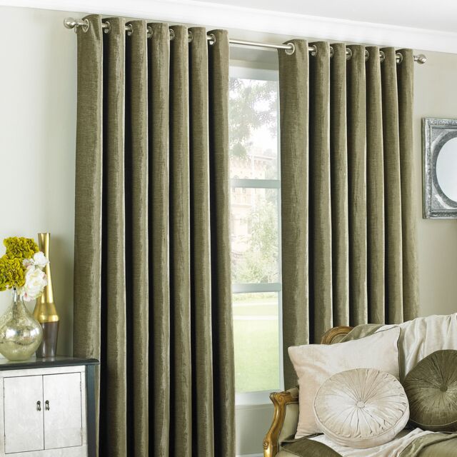 Paoletti Wellesley Eyelet Curtains in Brown - Size: 168 cm width x 183 cm drop - image 1