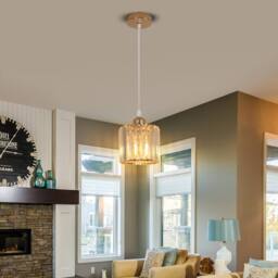 Goeco Modern Crystal Pendant Lights K9 Glass Pendant Light Simple Chandelier in Gold - thumbnail 7
