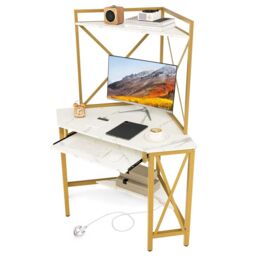 Costway Corner Writing Desk Home Office Space Saving Computer Desk with Keysboard Tray in White - thumbnail 5