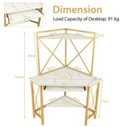 Costway Corner Writing Desk Home Office Space Saving Computer Desk with Keysboard Tray in White - thumbnail 2