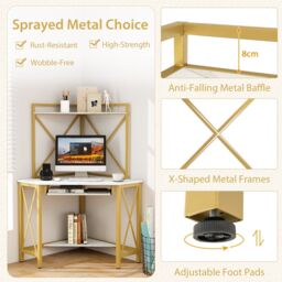Costway Corner Writing Desk Home Office Space Saving Computer Desk with Keysboard Tray in White - thumbnail 6