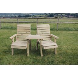 Churnet Valley Garden Furniture Ltd Clover Love Seats with Angled Tray - Minimal Assembly Required in Brown - thumbnail 1