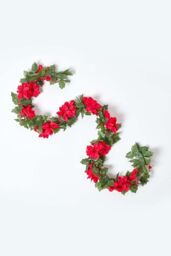Homescapes Artificial Red Poinsettia Berry Garland, 175 cm