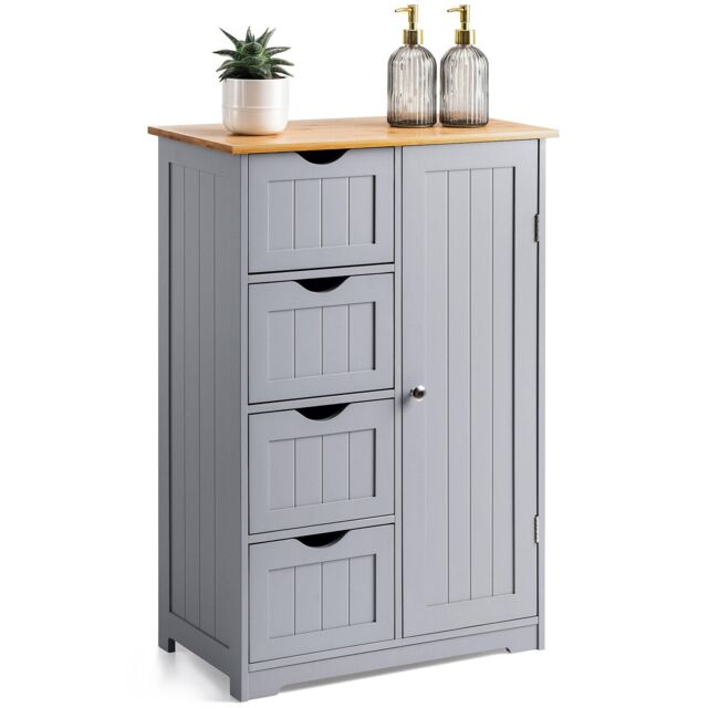 Christow Bathroom Drawer Cabinet Grey Bamboo Freestanding Storage Unit 4 Drawers - image 1