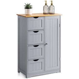 Christow Bathroom Drawer Cabinet Grey Bamboo Freestanding Storage Unit 4 Drawers - thumbnail 1