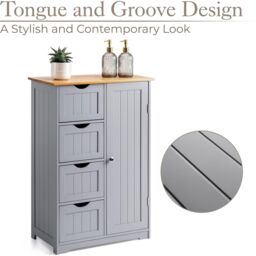 Christow Bathroom Drawer Cabinet Grey Bamboo Freestanding Storage Unit 4 Drawers - thumbnail 4