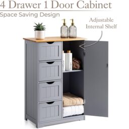 Christow Bathroom Drawer Cabinet Grey Bamboo Freestanding Storage Unit 4 Drawers - thumbnail 2