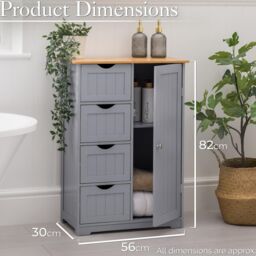 Christow Bathroom Drawer Cabinet Grey Bamboo Freestanding Storage Unit 4 Drawers - thumbnail 6