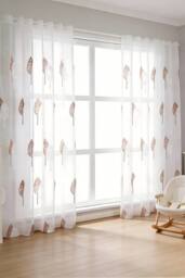 Living and Home 130cm W 2 Panels Leaf Pattern Embroidered Semi-sheer Curtains in White - Size: 100 cm width x 200 cm drop - thumbnail 2