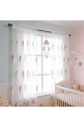 Living and Home 130cm W 2 Panels Leaf Pattern Embroidered Semi-sheer Curtains in White - Size: 100 cm width x 200 cm drop - thumbnail 4