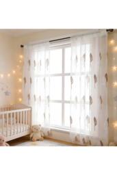 Living and Home 130cm W 2 Panels Leaf Pattern Embroidered Semi-sheer Curtains in White - Size: 100 cm width x 200 cm drop - thumbnail 3