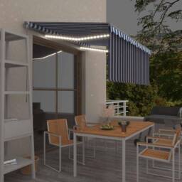 Berkfield Home Manual Retractable Awning with Blind&LED 3.5x2.5m Blue&White in Blue - thumbnail 2