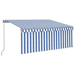 Berkfield Home Manual Retractable Awning with Blind&LED 3.5x2.5m Blue&White in Blue - thumbnail 1