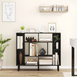 Costway Modern Geometric Bookcase Wooden Open Bookshelf Display Shelves in Black - thumbnail 1