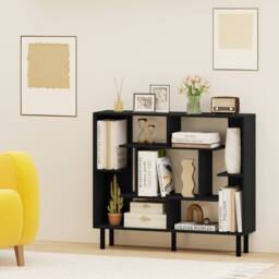 Costway Modern Geometric Bookcase Wooden Open Bookshelf Display Shelves in Black - thumbnail 4
