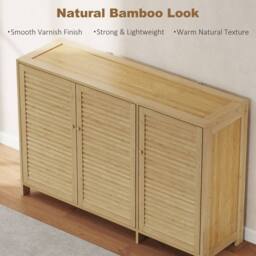 HOMCOM Bamboo Shoe Cabinet with Louvered Doors 18 Pairs Shoe Storage Cabinet in Natural - Size: Large - thumbnail 6