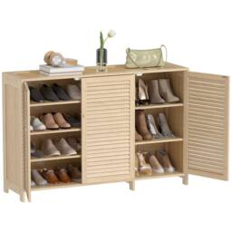 HOMCOM Bamboo Shoe Cabinet with Louvered Doors 18 Pairs Shoe Storage Cabinet in Natural - Size: Large - thumbnail 2