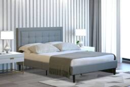 Comfy Living Ltd Fabric Bedframe With Buttoned Headboard in Light Grey - Size: Double - thumbnail 1