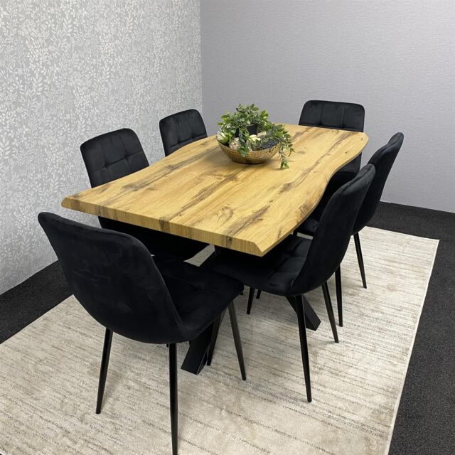 KOSY KOALA Dining Table & 6 Chairs Modern Dining Table Set With 6 Black Velvet Chairs Dining Room Furniture in Brown - image 1