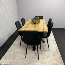 KOSY KOALA Dining Table & 6 Chairs Modern Dining Table Set With 6 Black Velvet Chairs Dining Room Furniture in Brown - thumbnail 8
